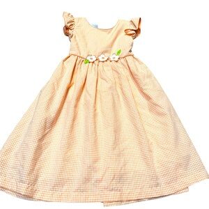 Little Miss girls size 6 Orange Gingham Dress with Floral Accents. EUC